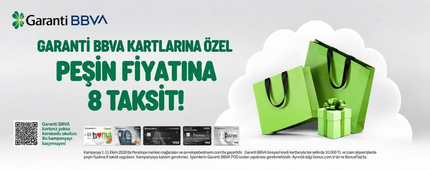 Penelope’de tek seferde yapılacak 10.000 TL ve üzeri alışverişlerde Peşin Fiyatına 8 Taksit!