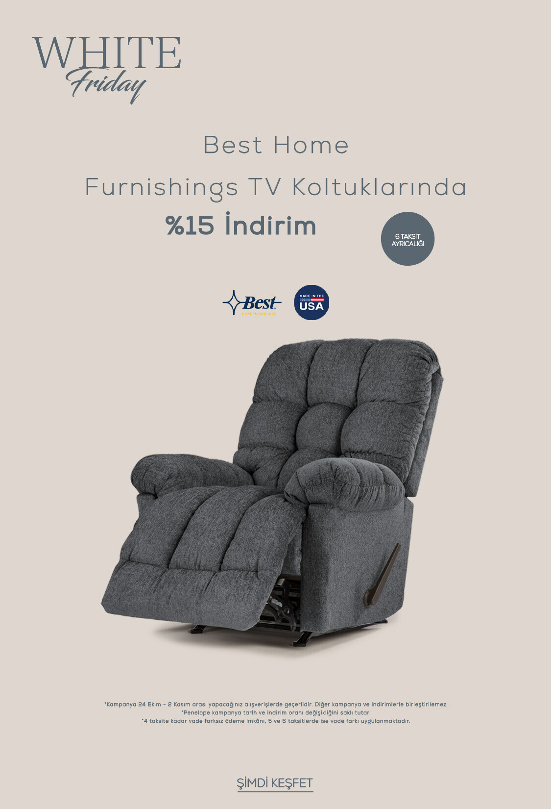 Best Home Furnishings TV Koltuklarında Net %15 İndirim