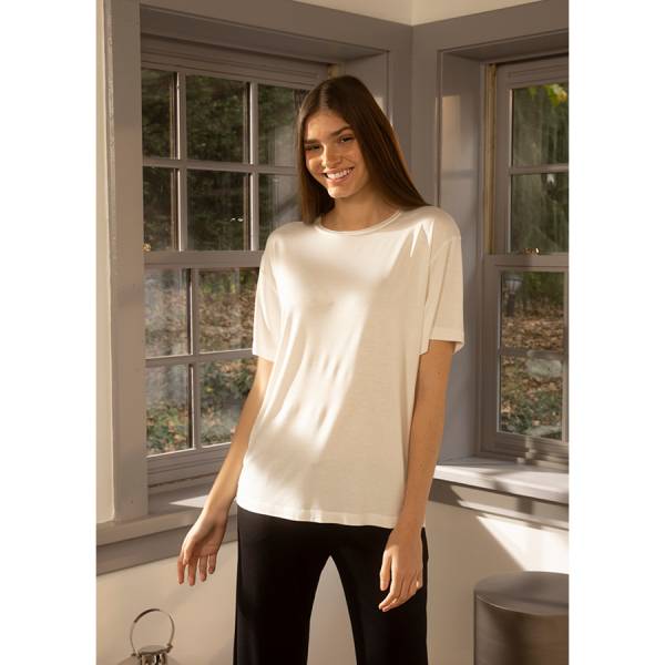 Kadın Kısa Kollu Tişört XL Ekru - Baily Koleksiyonu - Penelope