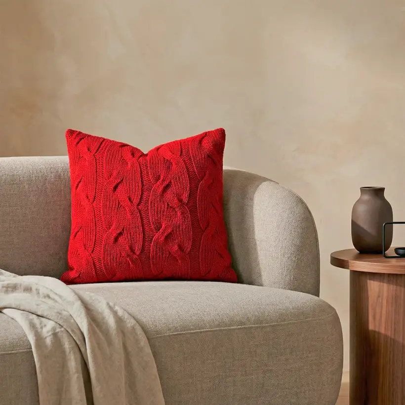 Triko Kırlent Kılıfı Kırmızı 45x45 cm - Cabella Serisi - 