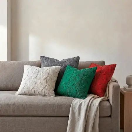 Triko Kırlent Kılıfı Kırmızı 45x45 cm - Cabella Serisi - 6