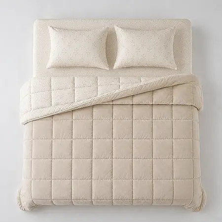 Çift Taraflı Welsoft Comforter Yorgan Seti Krem - Dormio Soft Bloom Serisi - 3