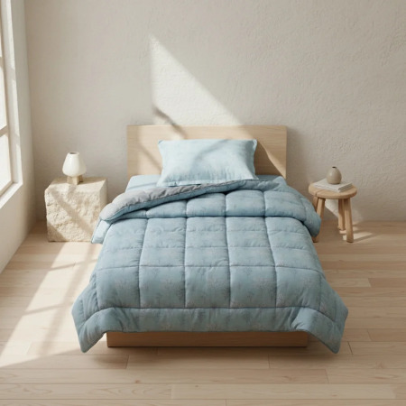 Çift Taraflı Welsoft Comforter Yorgan Seti Mavi - Dormio Soft Bloom Serisi - 4