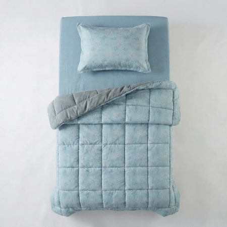 Çift Taraflı Welsoft Comforter Yorgan Seti Mavi - Dormio Soft Bloom Serisi - 6