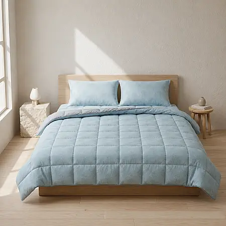 Çift Taraflı Welsoft Comforter Yorgan Seti Mavi - Dormio Soft Bloom Serisi - 3
