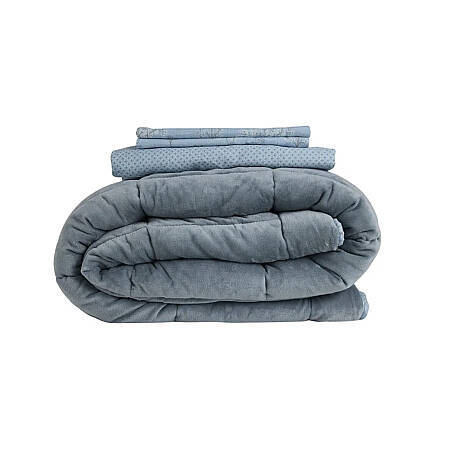 Çift Taraflı Welsoft Comforter Yorgan Seti Mavi - Dormio Soft Bloom Serisi - 14