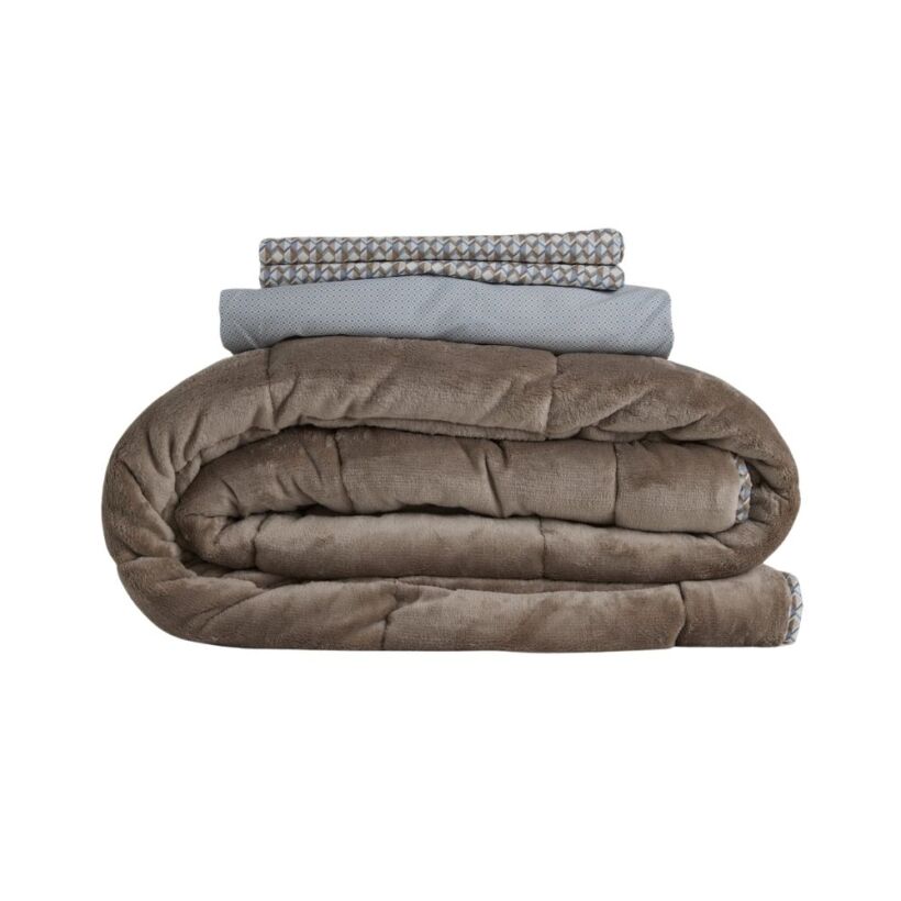 Çift Taraflı Welsoft Comforter Yorgan Seti Vizon - Dormio Soft Trigo Serisi - 