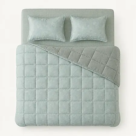 Çift Taraflı Welsoft Comforter Yorgan Seti Yeşil - Dormio Soft Bloom Serisi - 8