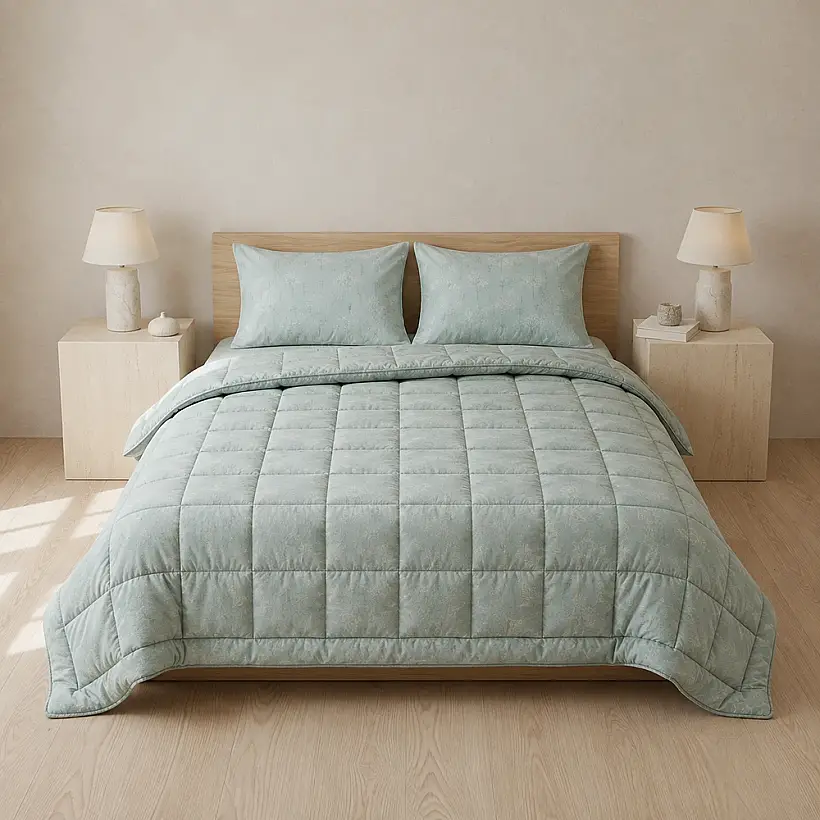 Çift Taraflı Welsoft Comforter Yorgan Seti Yeşil - Dormio Soft Bloom Serisi - 