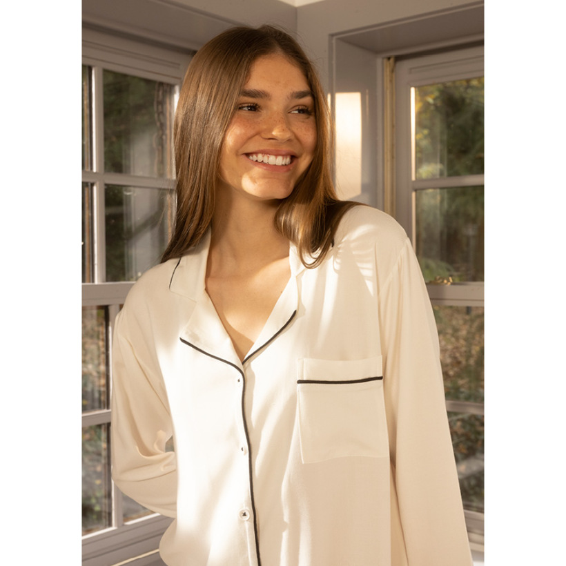%100 Viskon Gecelik Ekru - Cool White Serisi - 
