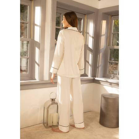 %100 Viskon Pijama Takımı Ekru XL - Cool White Serisi - 4