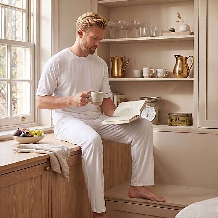 Cooling Jersey Erkek Pijama Takımı - Beyaz - 1