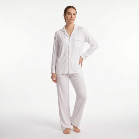 Cooling Jersey Kadın Gömlek Pijama Takımı - Beyaz - 2