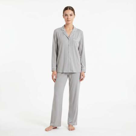 Cooling Jersey Kadın Gömlek Pijama Takımı - Gri - 2