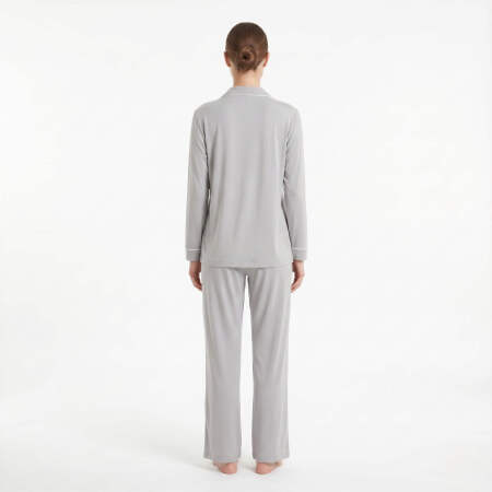 Cooling Jersey Kadın Gömlek Pijama Takımı - Gri - 3