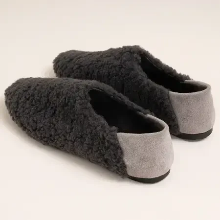 Ev Babeti ve Terlik Antrasit 38 Numara - Teddy Serisi - Penelope