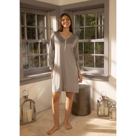 Merserize Viskon Kumaş Gecelik Gri XL - Gaia Serisi - 1