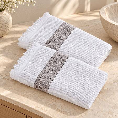 İkili Avantajlı Set - Alera Beyaz-Kahve Banyo Havlusu 70x140 cm - 1