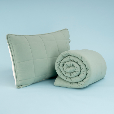 Kullanımı Kolay Tek Kişilik Yastık Alezi Ve Yorgan Seti 170x230 cm Yeşil - Egeo Life Serisi - 1