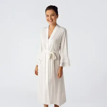 Laura Şifon Saten Detaylı Viskoz Sabahlık - Ekru/L - 1