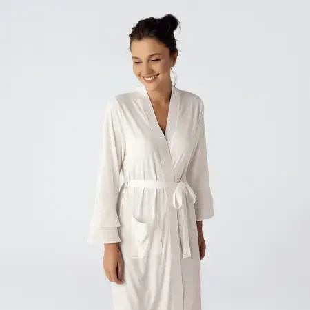 Laura Şifon Saten Detaylı Viskoz Sabahlık - Ekru/L - PENELOPE (1)