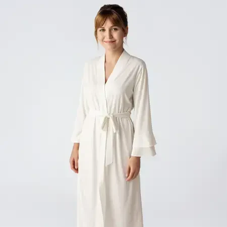 Laura Şifon Saten Detaylı Viskoz Sabahlık - Ekru/M - 3