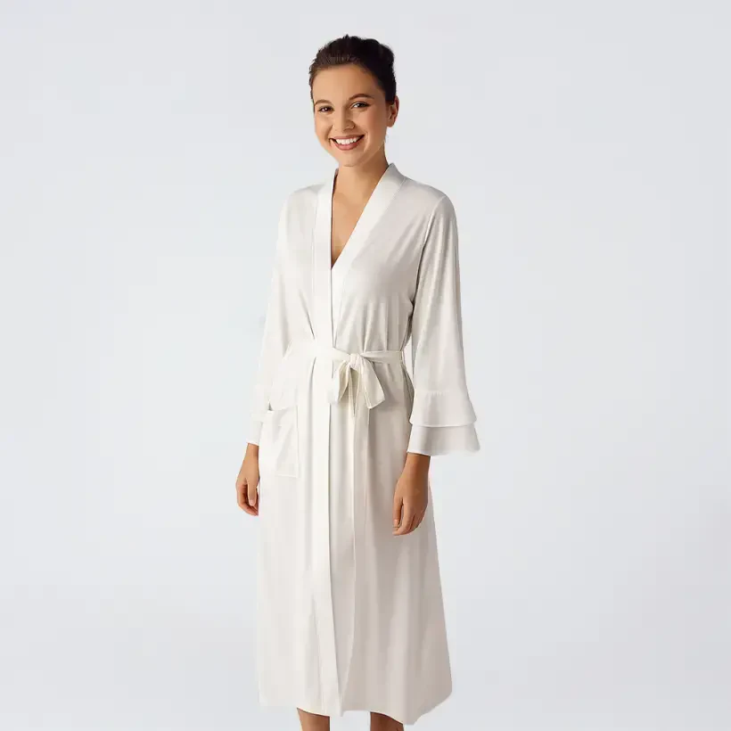 Laura Şifon Saten Detaylı Viskoz Sabahlık - Ekru/Xl - PENELOPE