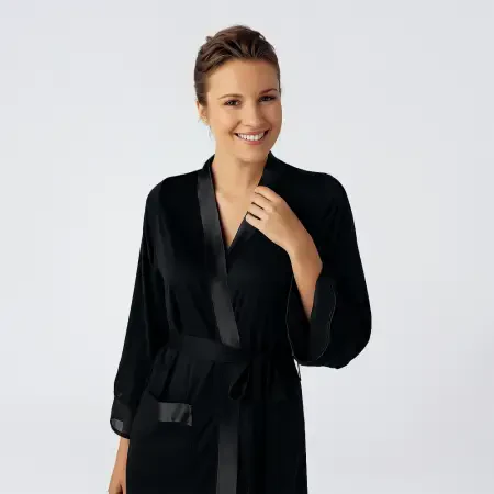 Laura Şifon Saten Detaylı Viskoz Sabahlık - Siyah/S - PENELOPE (1)