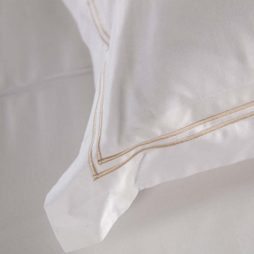 Hotel Collection Linor Frame Beyaz Nevresim Seti - Bej Nakış - 