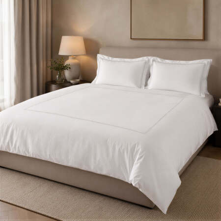 Hotel Collection Linor Frame Beyaz Nevresim Seti - Gri Nakış 