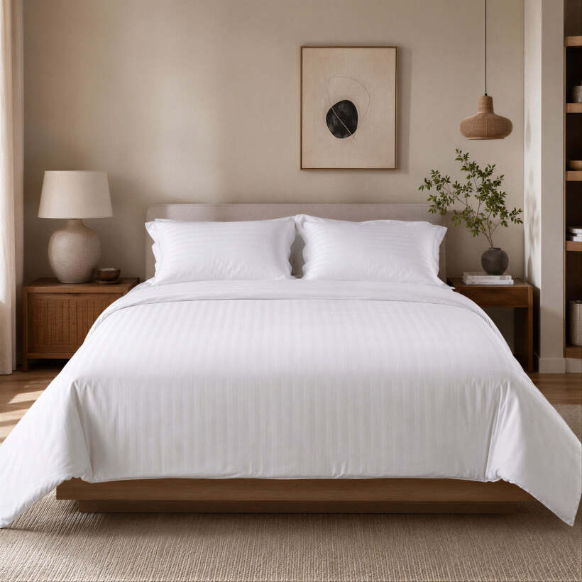 Hotel Collection Linor Beyaz Çizgili Nevresim Seti - 