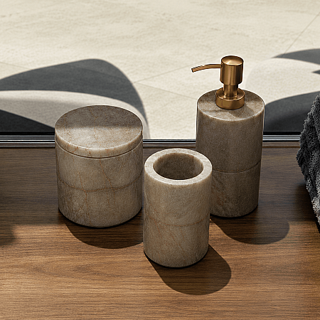 Marmore Banyo Set 3Lu Bej (13063-13065-13066) - 1