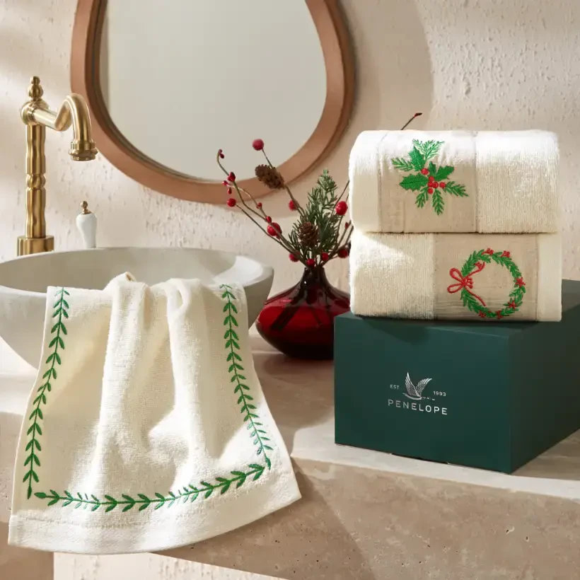 Yılbaşı Temalı %100 Pamuk 3'lü Kutulu Havlu Seti - Merry Box - PENELOPE