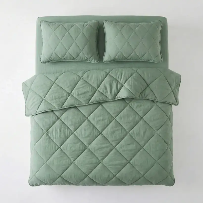 Microfiber Kumaş Çift Kişilik Yeşil Yastık Yorgan Seti - Colors in Comfort - 