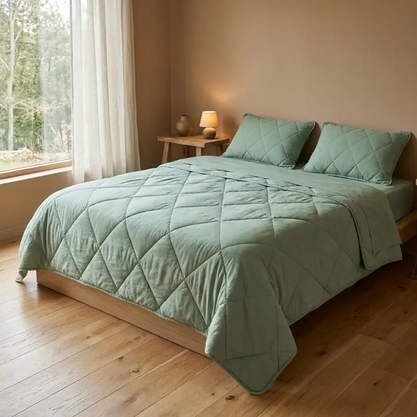 Microfiber Kumaş Çift Kişilik Yeşil Yastık Yorgan Seti - Colors in Comfort - 