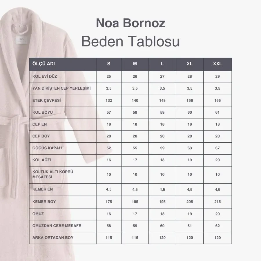 %100 Pamuk Bornoz XL Beyaz - Noa Serisi - 6