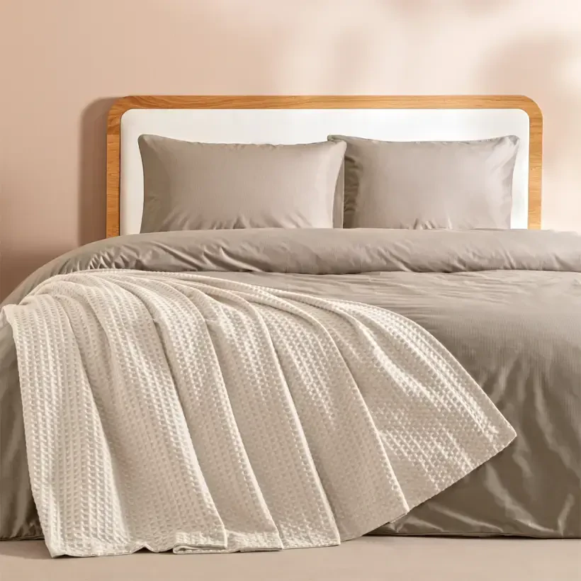 %100 Pamuk Çift Kişilik Pike 220x240 cm Taş - Lia Serisi - Penelope