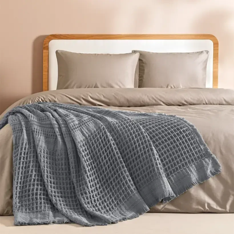 %100 Pamuk Dokuma Yatak Örtüsü 240x250 cm Antrasit - Belinda Serisi - Penelope