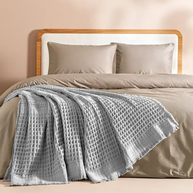 %100 Pamuk Dokuma Yatak Örtüsü 240x250 cm Gri - Belinda Serisi - Penelope