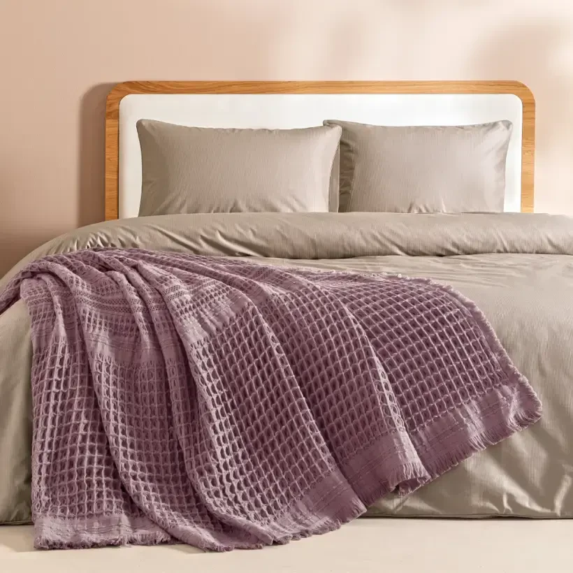 %100 Pamuk Dokuma Yatak Örtüsü 240x250 cm Mürdüm - Belinda Serisi - Penelope