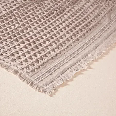 %100 Pamuk Dokuma Yatak Örtüsü 240x250 cm Pudra - Belinda Serisi - 3