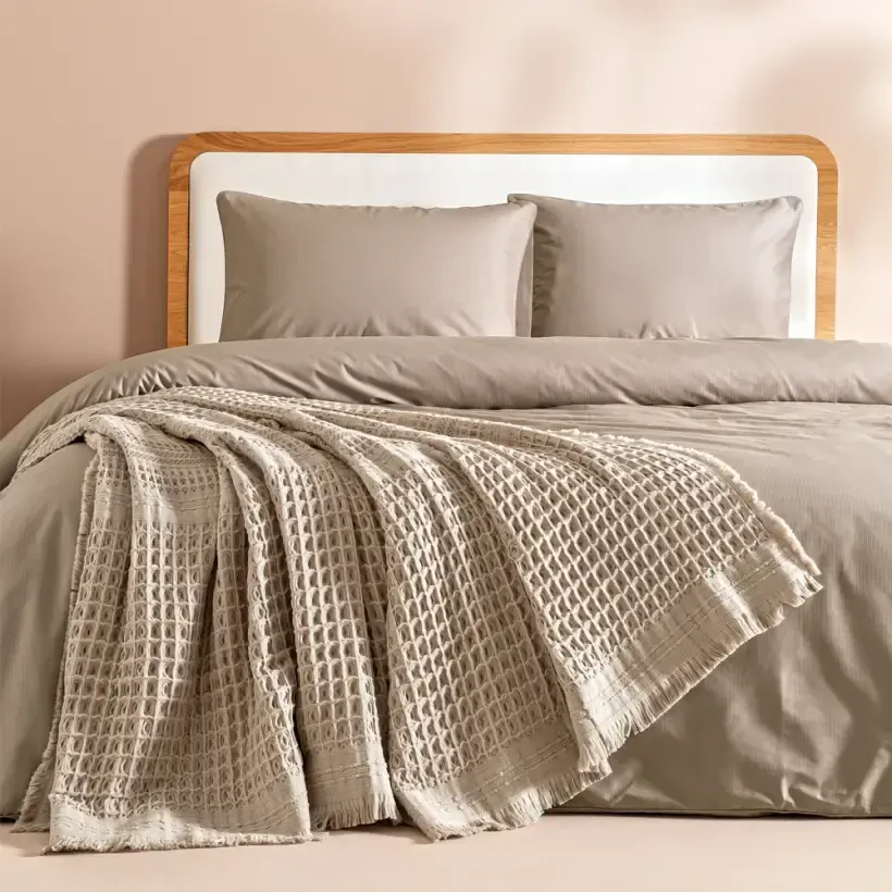 %100 Pamuk Dokuma Yatak Örtüsü 240x250 cm Taş - Belinda Serisi - Penelope