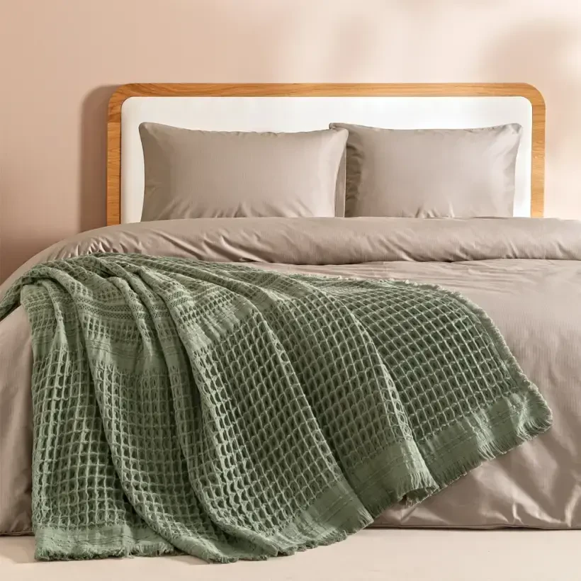 %100 Pamuk Dokuma Yatak Örtüsü 240x250 cm Yeşil - Belinda Serisi - Penelope