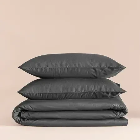 %100 Pamuk Percale Nevresim Seti 160x220 cm Antrasit - Pure Serisi - 2