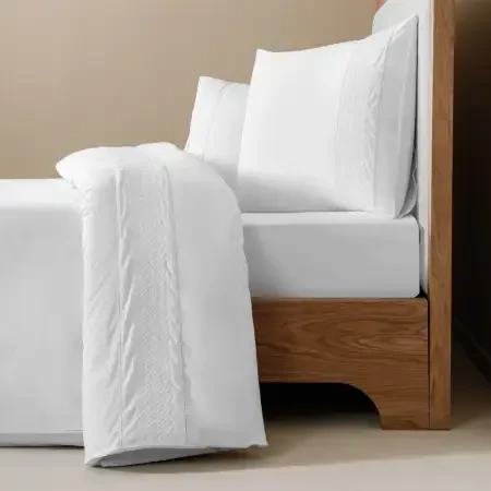 %100 Pamuk Percale Nevresim Seti 200x220 cm Beyaz - Juana Serisi - 1