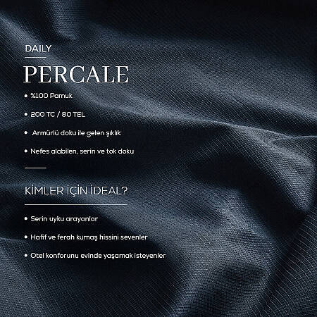 %100 Pamuk Percale Nevresim Seti Mavi - Pure Serisi - 8