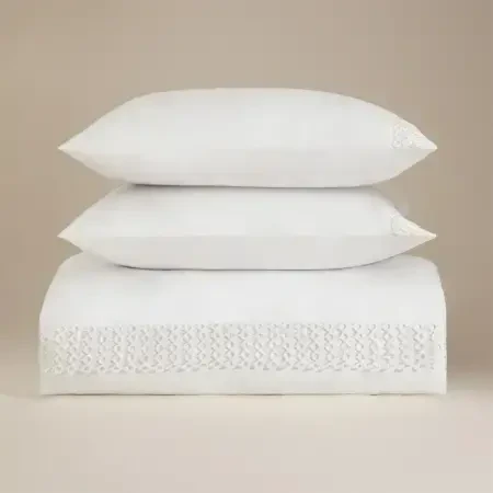 %100 Pamuk Saten Kumaş Nevresim Seti 200x220 cm Beyaz - Manuela Serisi - 5