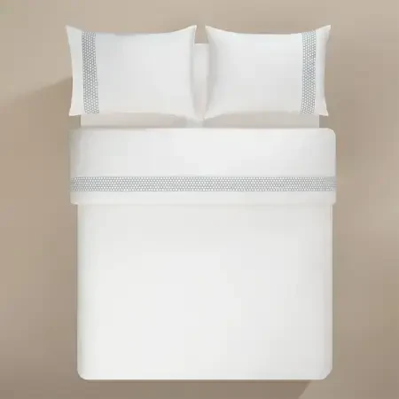 %100 Pamuk Saten Kumaş Nevresim Seti 200x220 cm Beyaz Mavi - Regina Serisi - PENELOPE