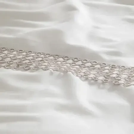 %100 Pamuk Saten Kumaş Nevresim Seti 200x220 cm Beyaz Taş - Manuela Serisi - 4