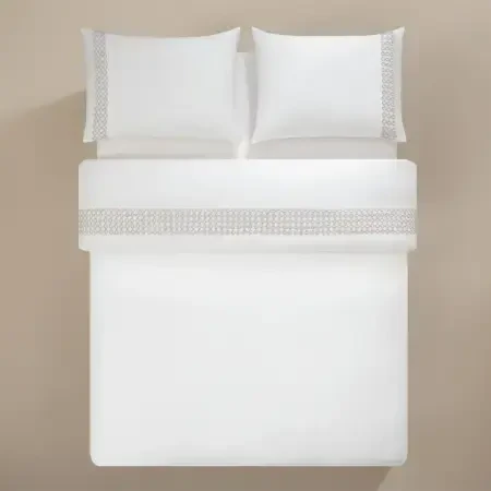 %100 Pamuk Saten Kumaş Nevresim Seti 200x220 cm Beyaz Taş - Manuela Serisi - PENELOPE